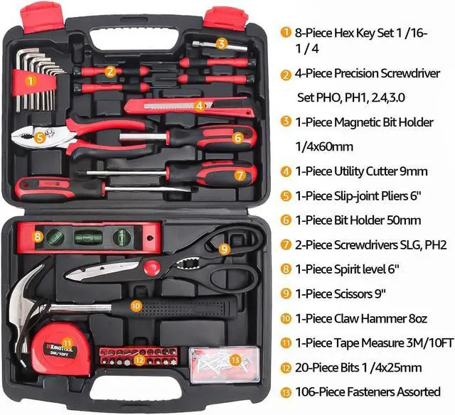 Alt view image 2 of 7 - Home Repair Tool Kit - 149 Pieces Basic Home Repair Tool Set, General Mechanic Tool Set, General Household Tool Kit with Plastic Toolbox, Perfect for Homeowner, Office & College Repairs