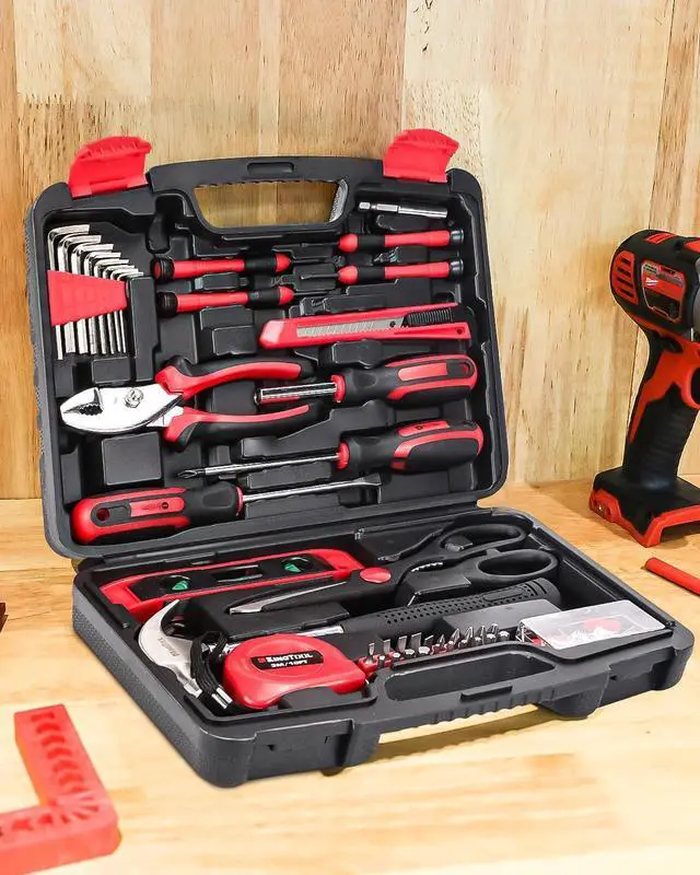 Alt view image 4 of 7 - Home Repair Tool Kit - 149 Pieces Basic Home Repair Tool Set, General Mechanic Tool Set, General Household Tool Kit with Plastic Toolbox, Perfect for Homeowner, Office & College Repairs