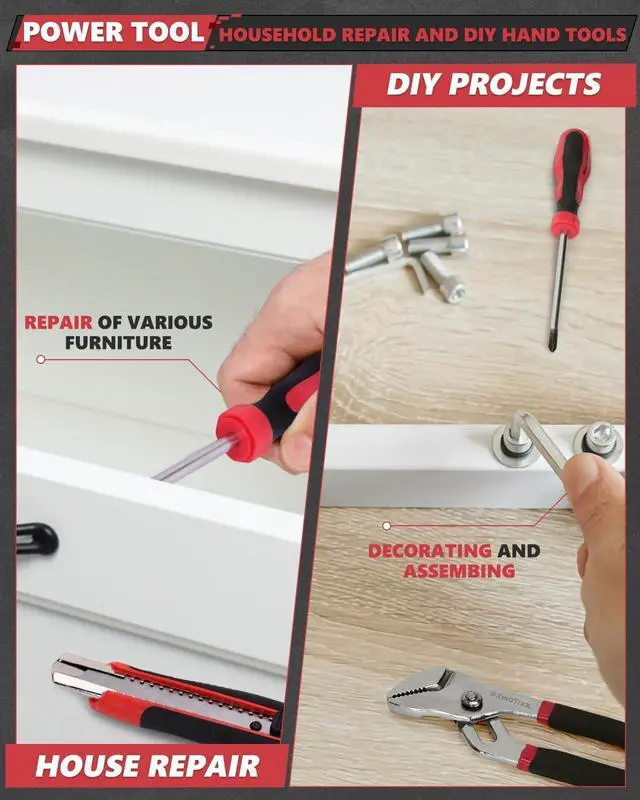 Alt view image 6 of 7 - Home Tool Set Kit - 286 PCS Home Auto Repair Tool Kit with Rolling Tool Box, Mechanic Tool Sets with 21V Max Cordless Power drill, Perfect for Homeowner, Diyer, Handyman