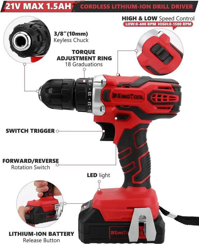 Alt view image 3 of 7 - Home Tool Set Kit - 286 PCS Home Auto Repair Tool Kit with Rolling Tool Box, Mechanic Tool Sets with 21V Max Cordless Power drill, Perfect for Homeowner, Diyer, Handyman