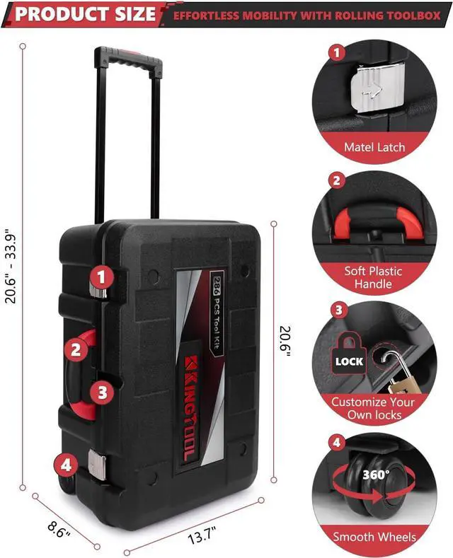 Alt view image 7 of 7 - Home Tool Set Kit - 286 PCS Home Auto Repair Tool Kit with Rolling Tool Box, Mechanic Tool Sets with 21V Max Cordless Power drill, Perfect for Homeowner, Diyer, Handyman