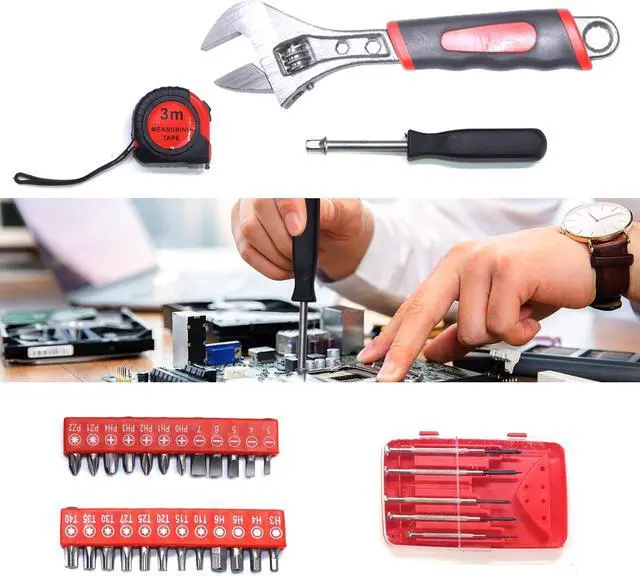 Alt view image 3 of 6 - 799pcs Aluminum Trolley Case Tool Set Silver, House Repair Kit Set, Household Hand Tool Set, with Tool Belt,Gift on Father's Day (Black)