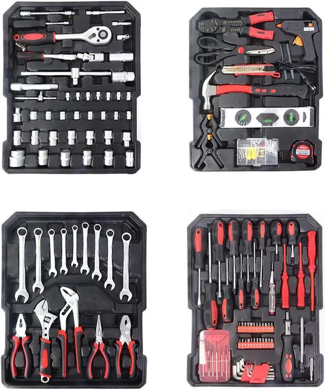 Alt view image 2 of 6 - 799pcs Aluminum Trolley Case Tool Set Silver, House Repair Kit Set, Household Hand Tool Set, with Tool Belt,Gift on Father's Day (Black)