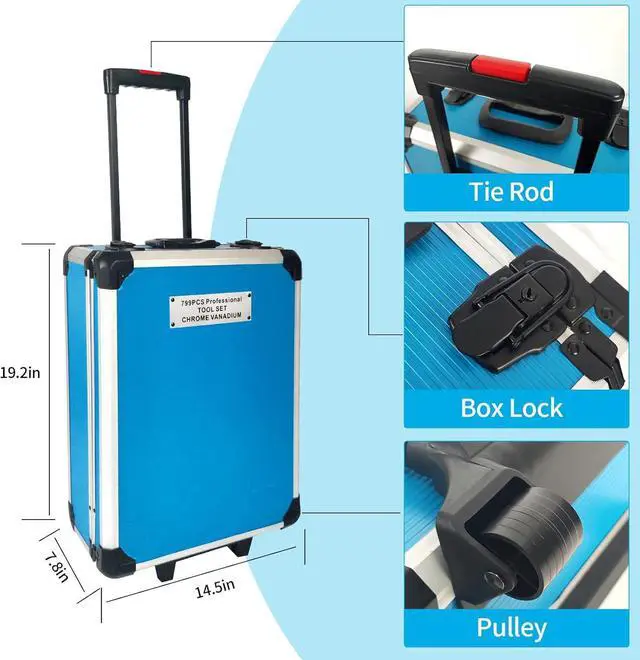 Alt view image 4 of 6 - BLUE 799pcs Aluminum Trolley Case Tool Set Silver, House Repair Kit Set, Household Hand Tool Set, with Tool Belt for Thanksgiving, Valentine's Day, Christmas