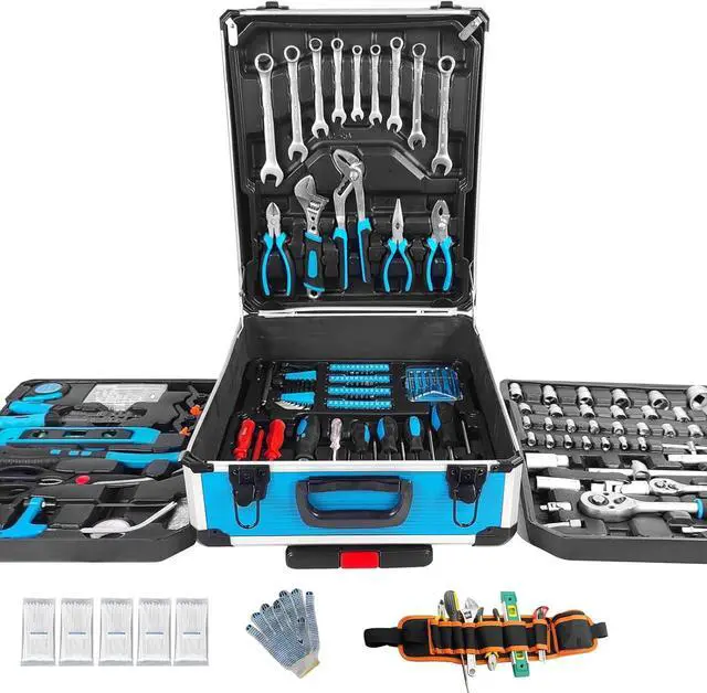Alt view image 6 of 6 - BLUE 799pcs Aluminum Trolley Case Tool Set Silver, House Repair Kit Set, Household Hand Tool Set, with Tool Belt for Thanksgiving, Valentine's Day, Christmas