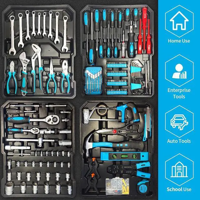 Alt view image 2 of 6 - BLUE 799pcs Aluminum Trolley Case Tool Set Silver, House Repair Kit Set, Household Hand Tool Set, with Tool Belt for Thanksgiving, Valentine's Day, Christmas