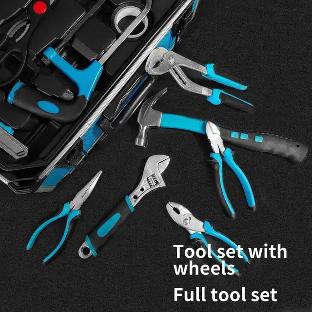 Alt view image 3 of 6 - BLUE 799pcs Aluminum Trolley Case Tool Set Silver, House Repair Kit Set, Household Hand Tool Set, with Tool Belt for Thanksgiving, Valentine's Day, Christmas