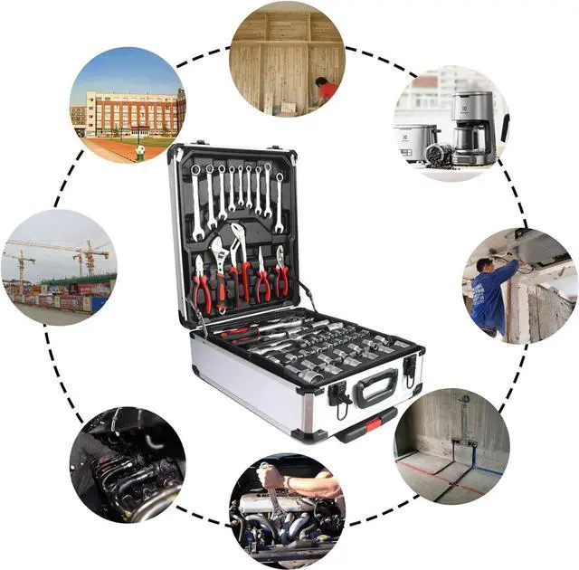 Alt view image 5 of 6 - 799pcs Aluminum Trolley Case Tool Set Silver, House Repair Kit Set, Household Hand Tool Set, with Tool Belt,Gift on Father's Day (Silver)
