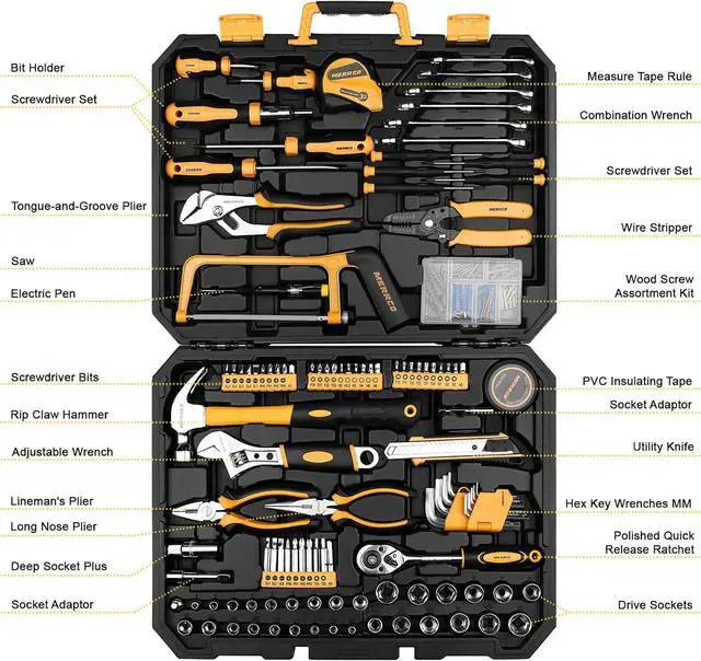 Main image of 198 Piece Home Repair Tool Kit, Wrench Plastic Toolbox with General Household Hand Tool Set