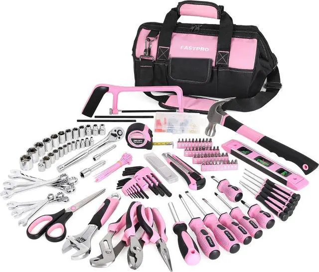 Main image of PINK,267-Piece Pink Tool Set, Home Repairing Tool Kit with 13-Inch Wide Mouth Open Tool Bag, Mechanics Hand Tool Kit for DIY, Home Maintenance
