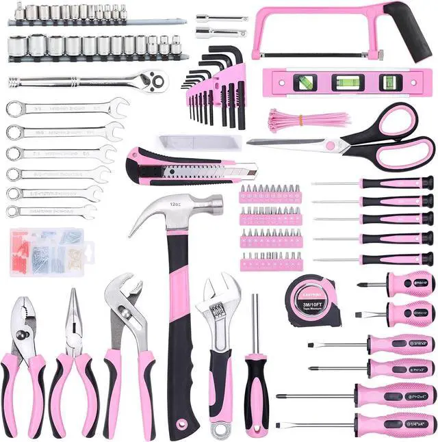 Alt view image 2 of 7 - PINK,267-Piece Pink Tool Set, Home Repairing Tool Kit with 13-Inch Wide Mouth Open Tool Bag, Mechanics Hand Tool Kit for DIY, Home Maintenance