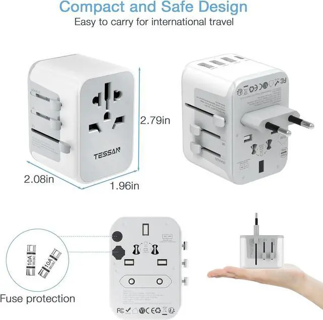 Alt view image 6 of 6 - International Plug Adapter, Universal Power Adaptor with 4 USB Ports (1 USB C), Worldwide Travel Essentials Wall Charger for USA to Europe France Germany Spain Ireland Australia(Type C/G/A/I)