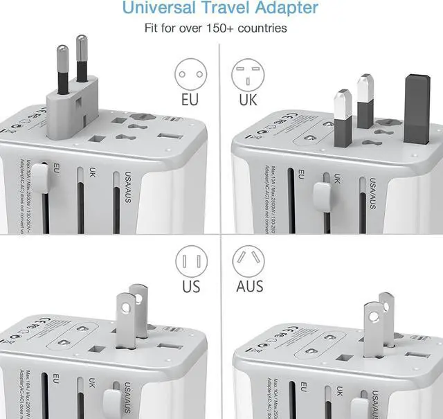 Alt view image 2 of 6 - International Plug Adapter, Universal Power Adaptor with 4 USB Ports (1 USB C), Worldwide Travel Essentials Wall Charger for USA to Europe France Germany Spain Ireland Australia(Type C/G/A/I)