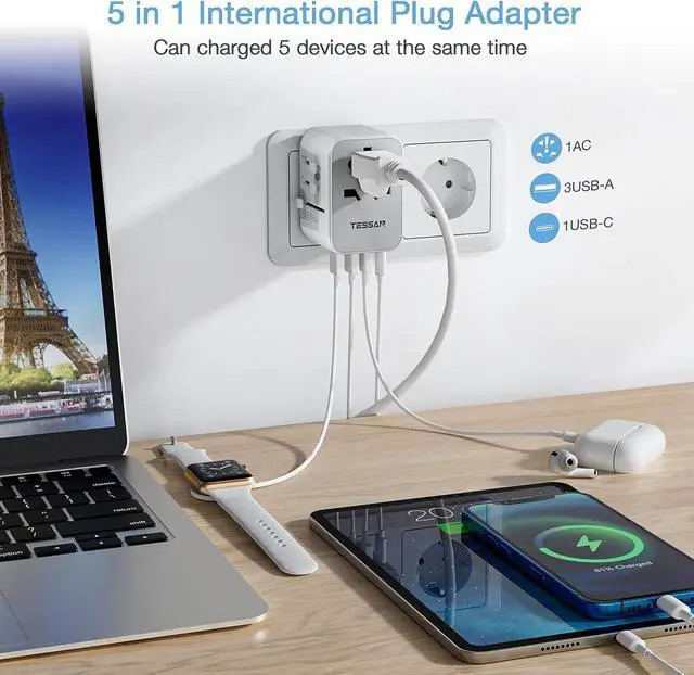 Alt view image 4 of 6 - International Plug Adapter, Universal Power Adaptor with 4 USB Ports (1 USB C), Worldwide Travel Essentials Wall Charger for USA to Europe France Germany Spain Ireland Australia(Type C/G/A/I)