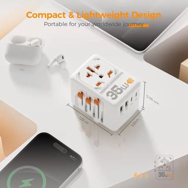 Alt view image 6 of 6 - 35W Universal Travel Adapter, International Plug Adaptor with 3 USB C and 2 USB A Charging Ports, Worldwide Power Outlet for US to European EU UK AUS Ireland(Type C/G/A/I)