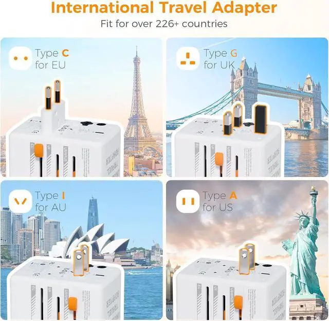Alt view image 2 of 6 - 35W Universal Travel Adapter, International Plug Adaptor with 3 USB C and 2 USB A Charging Ports, Worldwide Power Outlet for US to European EU UK AUS Ireland(Type C/G/A/I)