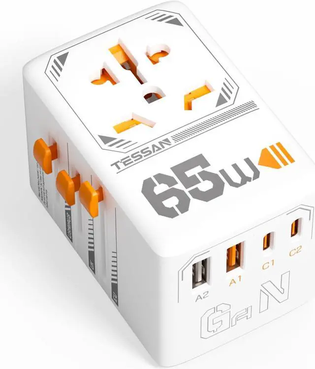 Main image of 65W GaN Universal Travel Adapter, International Plug Adaptor with 4 USB(2 USB C) Charging Ports, Worldwide Power Outlet for US to European EU UK AUS Ireland(Type C/G/A/I)