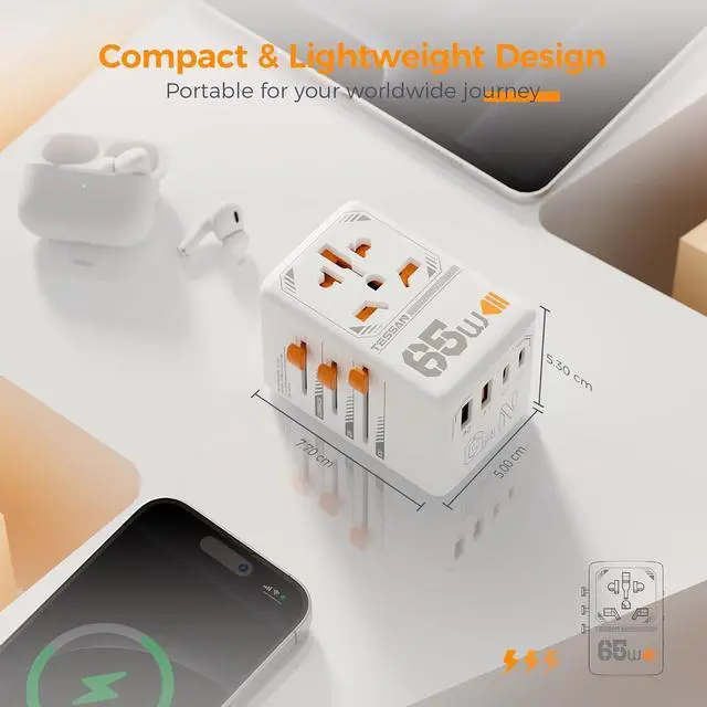 Alt view image 5 of 6 - 65W GaN Universal Travel Adapter, International Plug Adaptor with 4 USB(2 USB C) Charging Ports, Worldwide Power Outlet for US to European EU UK AUS Ireland(Type C/G/A/I)