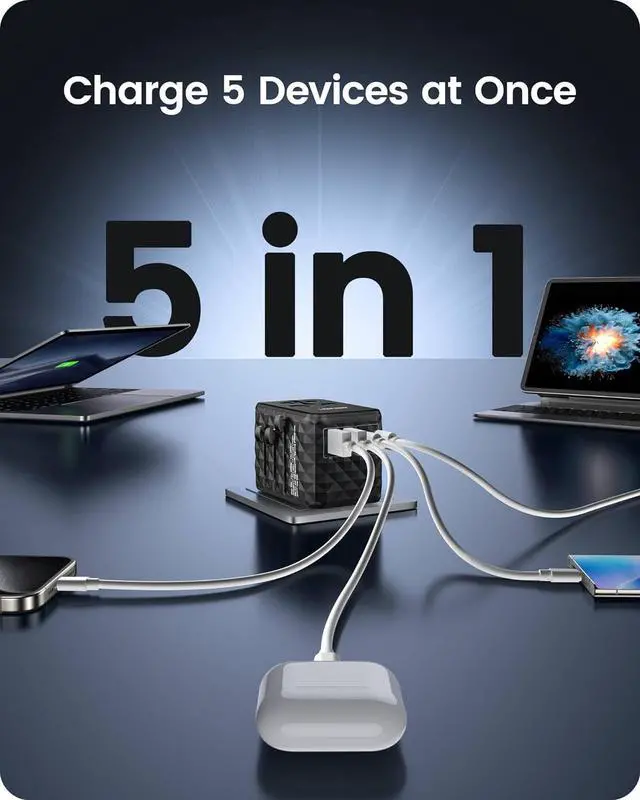 Alt view image 6 of 7 - 65W Universal Travel Adapter, GaN International Fast Charger 2 USB-A & 2 USB-C Power Plug Converter, Power Outlet Adapter for Phones,Laptops, All in One Travel Essentials for EU/USA/UK/AU