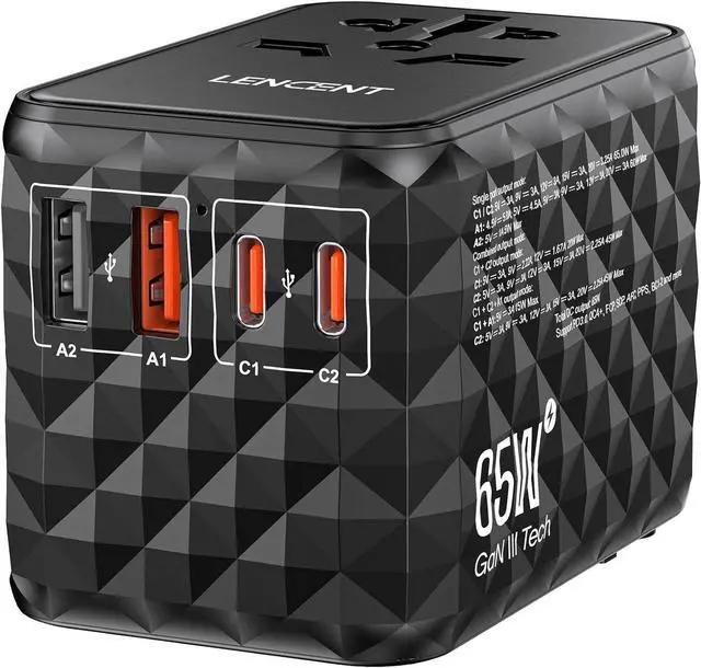 Main image of 65W Universal Travel Adapter, GaN International Fast Charger 2 USB-A & 2 USB-C Power Plug Converter, Power Outlet Adapter for Phones,Laptops, All in One Travel Essentials for EU/USA/UK/AU