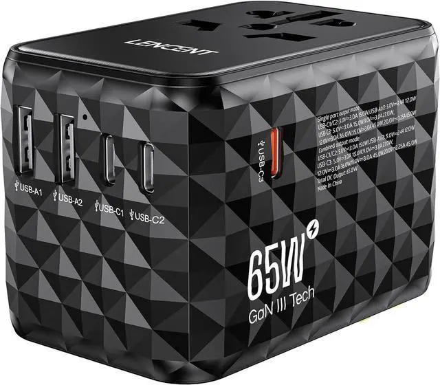 Main image of 65W International Travel Adapter, GaN Universal Travel Adapter with 2 USB-A & 3 Type C Power Adapter, Fast Charger for Phone,Laptops, Worldwide Plug Adapter for USA/UK/EU/AUS, Black
