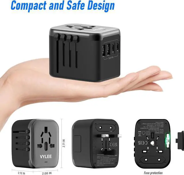 Alt view image 5 of 7 - Universal International Power Travel Plug Adapter, 5 in 1 European Travel Plug Adapter W/ 3.5A 2xUSB-A and 2xUSB C Wall Charger and Worldwide AC Outlet for Europe USA UK AUS Asia (Black Grey)