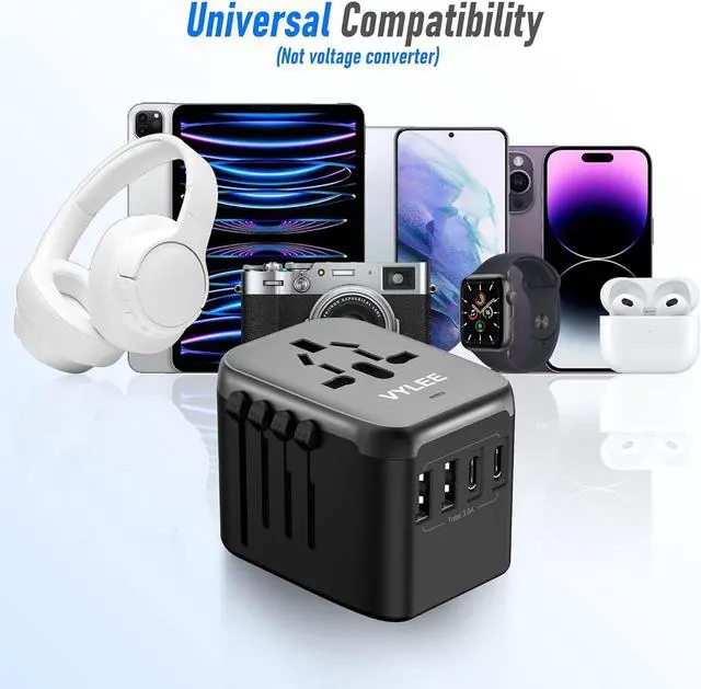 Alt view image 6 of 7 - Universal International Power Travel Plug Adapter, 5 in 1 European Travel Plug Adapter W/ 3.5A 2xUSB-A and 2xUSB C Wall Charger and Worldwide AC Outlet for Europe USA UK AUS Asia (Black Grey)