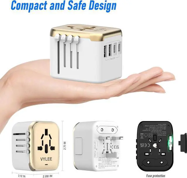 Alt view image 5 of 7 - Universal International Power Travel Plug Adapter, 5 in 1 European Travel Plug Adapter W/ 3.5A 2xUSB-A and 2xUSB C Wall Charger and Worldwide AC Outlet for Europe USA UK AUS Asia (White Gold)