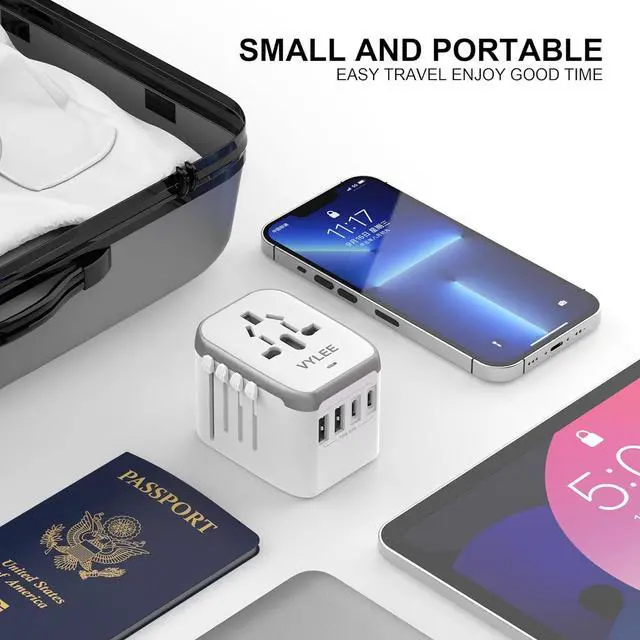 Alt view image 6 of 7 - Universal International Power Travel Plug Adapter, 5 in 1 European Travel Plug Adapter W/ 3.5A 2xUSB-A and 2xUSB C Wall Charger and Worldwide AC Outlet for Europe USA UK AUS Asia (White Grey)