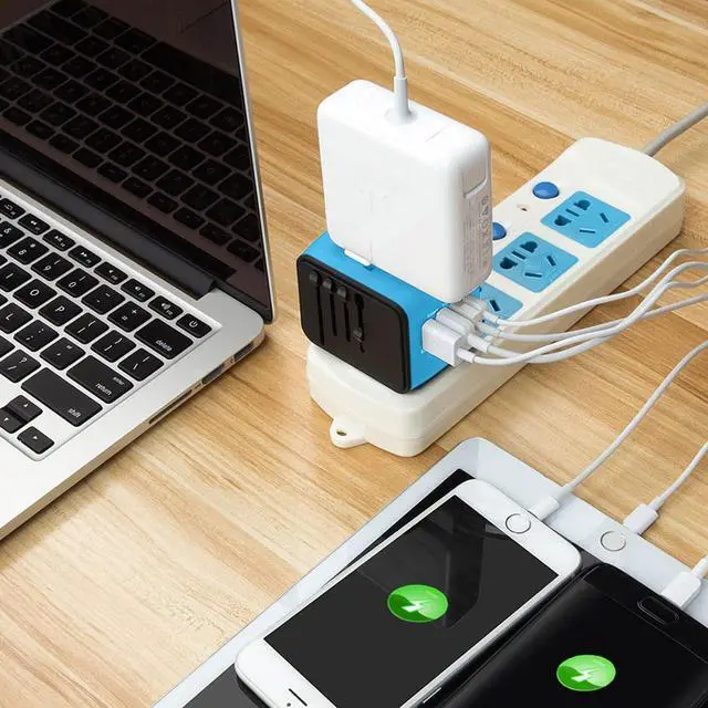Alt view image 6 of 7 - Travel Adapter Worldwide, Universal International Power Plug Adapter W/2.4A 3xUSB-A and 3.0A Type-C Wall Charger, European Travel Plug Adapter for Europe UK EU US CA AU Italy Asia-Blue