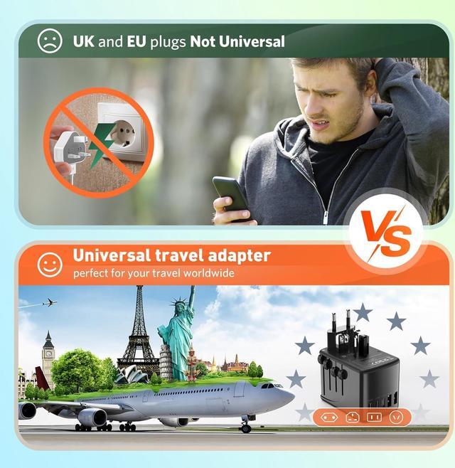 Alt view image 3 of 7 - Universal Travel Adapter International Plug - European Travel Plug Adapter Worldwide US AUS EU UK Spain Germany Ireland Italy - All-in-one Travel Outlet Power Adapter with 3 USB C 2 USB A