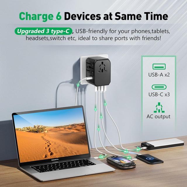 Alt view image 4 of 7 - Universal Travel Adapter International Plug - European Travel Plug Adapter Worldwide US AUS EU UK Spain Germany Ireland Italy - All-in-one Travel Outlet Power Adapter with 3 USB C 2 USB A