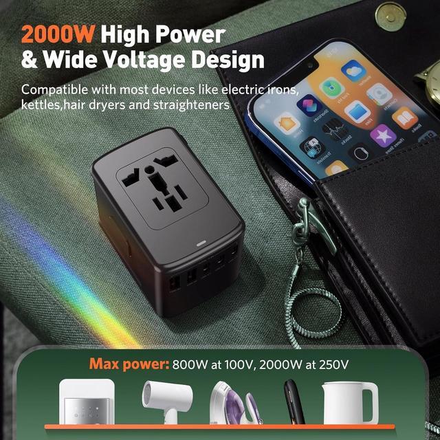 Alt view image 7 of 7 - Universal Travel Adapter International Plug - European Travel Plug Adapter Worldwide US AUS EU UK Spain Germany Ireland Italy - All-in-one Travel Outlet Power Adapter with 3 USB C 2 USB A