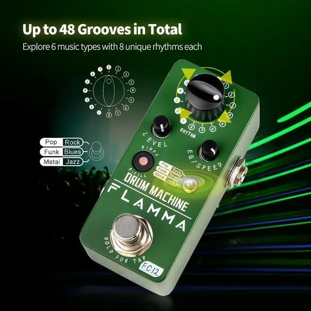 Alt view image 3 of 7 - FC12 Drum Machine Guitar Pedal Drum Pedal with Real-Time FILL Function, Guitar Effect Pedal with 48 Drum Grooves 6 Music Styles & Tap Tempo EQ Presets, 44.1kHz/24Bit Mini Pedal