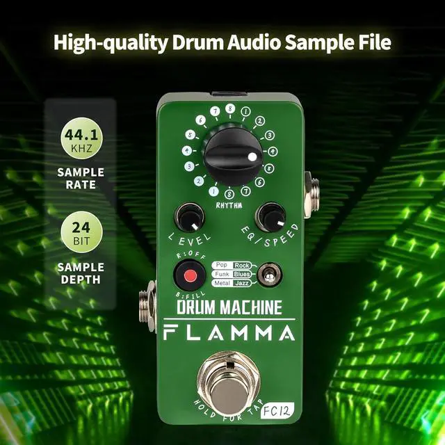Alt view image 2 of 7 - FC12 Drum Machine Guitar Pedal Drum Pedal with Real-Time FILL Function, Guitar Effect Pedal with 48 Drum Grooves 6 Music Styles & Tap Tempo EQ Presets, 44.1kHz/24Bit Mini Pedal