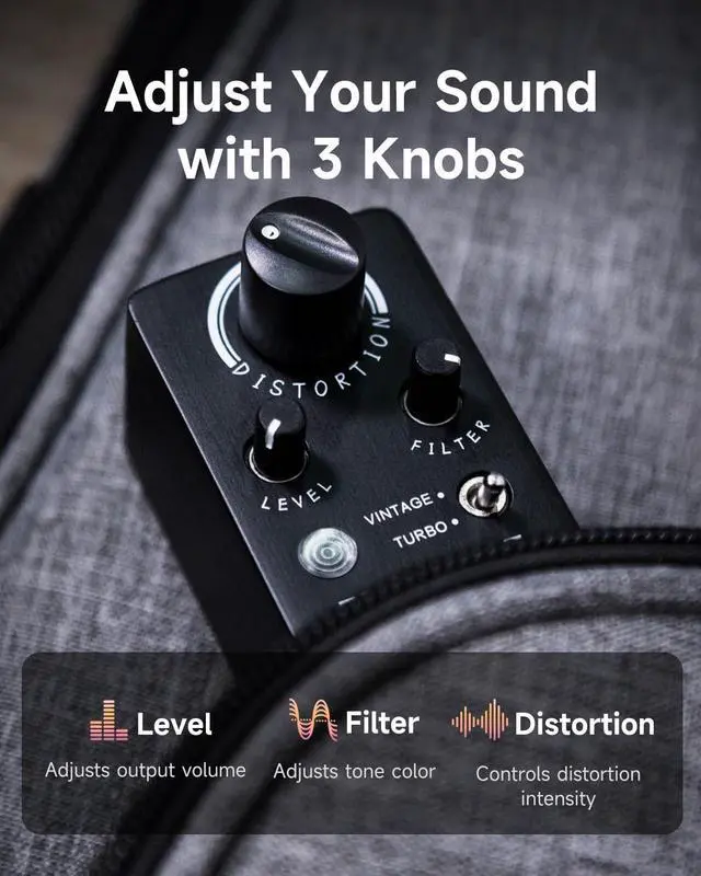 Alt view image 3 of 7 - FC19 Distortion Pedal Electric Guitar Effects Pedal with Warm Vintage Tone True Bypass
