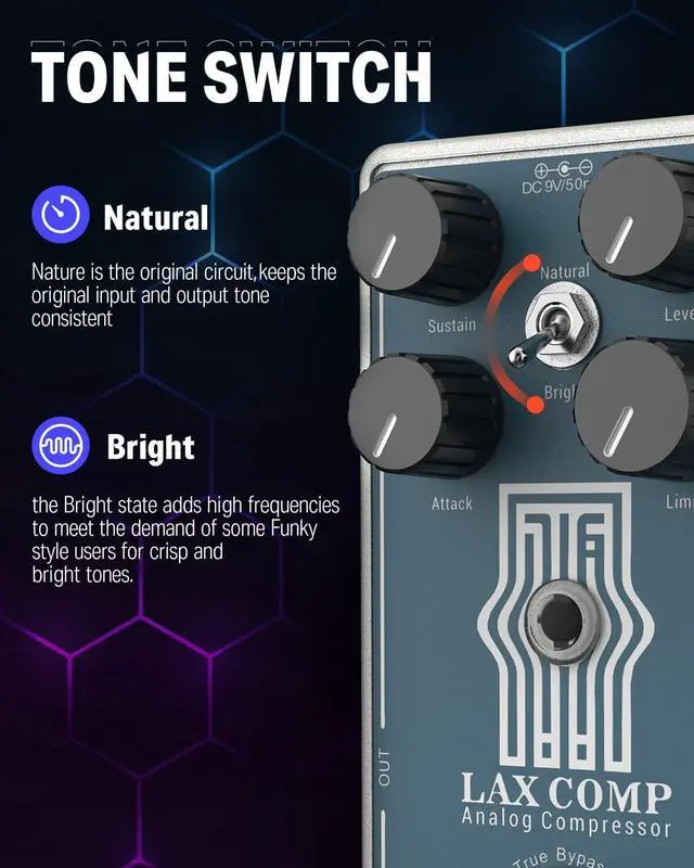 Alt view image 2 of 6 - Compressor Guitar Pedal, Lax Comp Compressor Pedal for Electric Guitar and Bass, Classic Peak Limiter Style Compressor with 2 Band EQ Boost Effect Pure Analog True Bypass