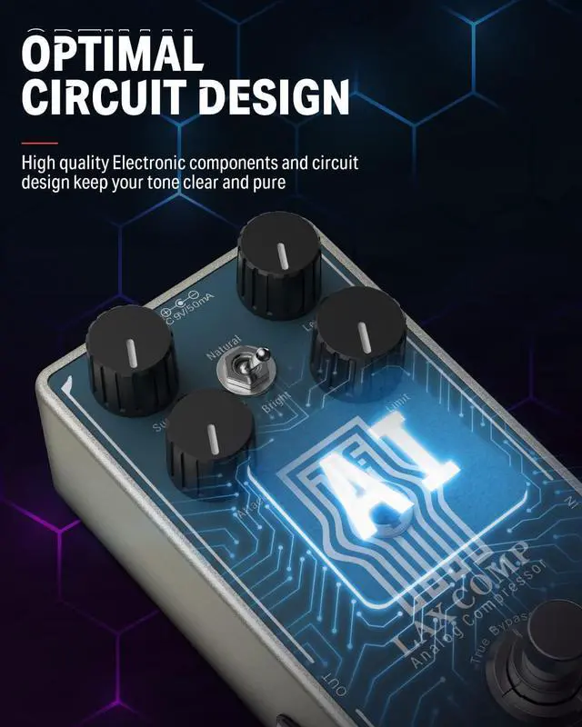 Alt view image 6 of 6 - Compressor Guitar Pedal, Lax Comp Compressor Pedal for Electric Guitar and Bass, Classic Peak Limiter Style Compressor with 2 Band EQ Boost Effect Pure Analog True Bypass