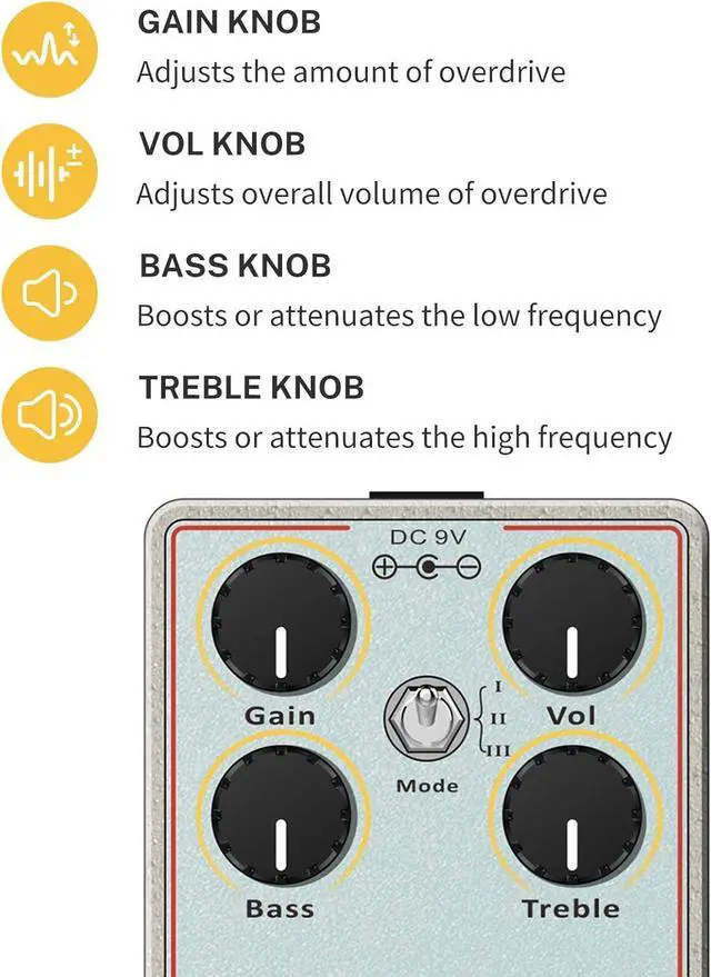 Alt view image 3 of 6 - Overdrive Guitar Pedal, Dumbal Drive Overdrive Pedal for Electric Guitar, Dumble Style Overdrive with 2 Band EQ Boost Effect Pure Analog True Bypass