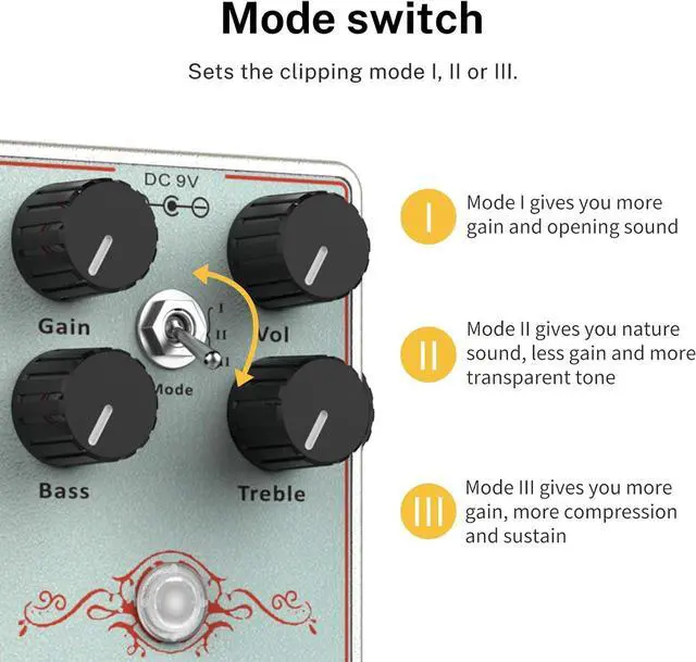 Alt view image 2 of 6 - Overdrive Guitar Pedal, Dumbal Drive Overdrive Pedal for Electric Guitar, Dumble Style Overdrive with 2 Band EQ Boost Effect Pure Analog True Bypass