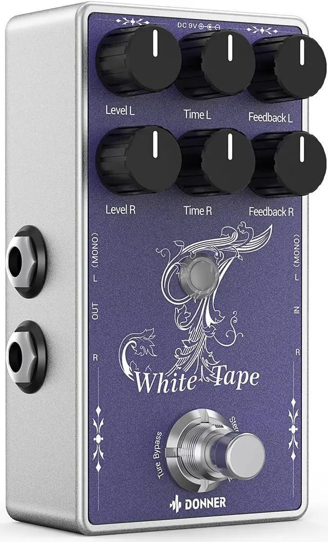 Main image of White Tape Stereo Delay Pedal, Analog Delay with Echo Effect, True Bypass, 2 Independent Channels for Electric Guitar, Bass, Synth, Drum Machine
