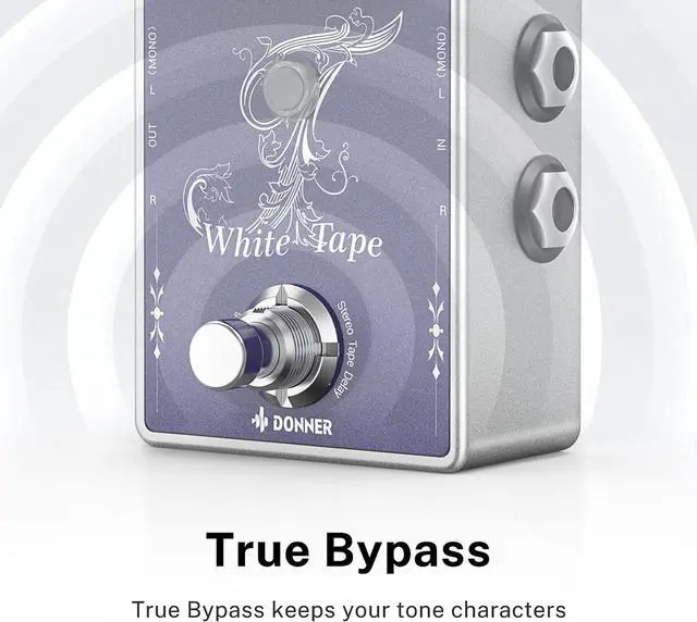 Alt view image 2 of 6 - White Tape Stereo Delay Pedal, Analog Delay with Echo Effect, True Bypass, 2 Independent Channels for Electric Guitar, Bass, Synth, Drum Machine