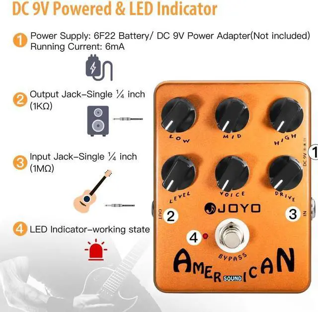 Alt view image 6 of 7 - American Sound Amp Simulator Pedal of Fd 57 Deluxe Amplifier from Clean to Overdrive Sound for Electric Guitar Effect - Bypass (JF-14)