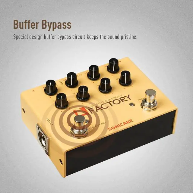 Alt view image 5 of 7 - Acoustic Guitar Effects Pedal with Analog Preamp and Digital Reverb Acoustic Instruments with XLR Output - A Factory