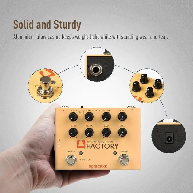 Alt view image 6 of 7 - Acoustic Guitar Effects Pedal with Analog Preamp and Digital Reverb Acoustic Instruments with XLR Output - A Factory