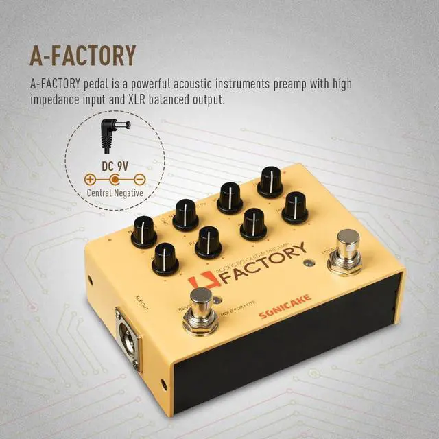 Alt view image 2 of 7 - Acoustic Guitar Effects Pedal with Analog Preamp and Digital Reverb Acoustic Instruments with XLR Output - A Factory