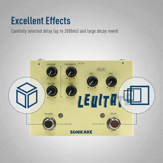 Alt view image 3 of 7 - Delay Reverb 2 in 1 Guitar Effects Pedal Digital Levitate