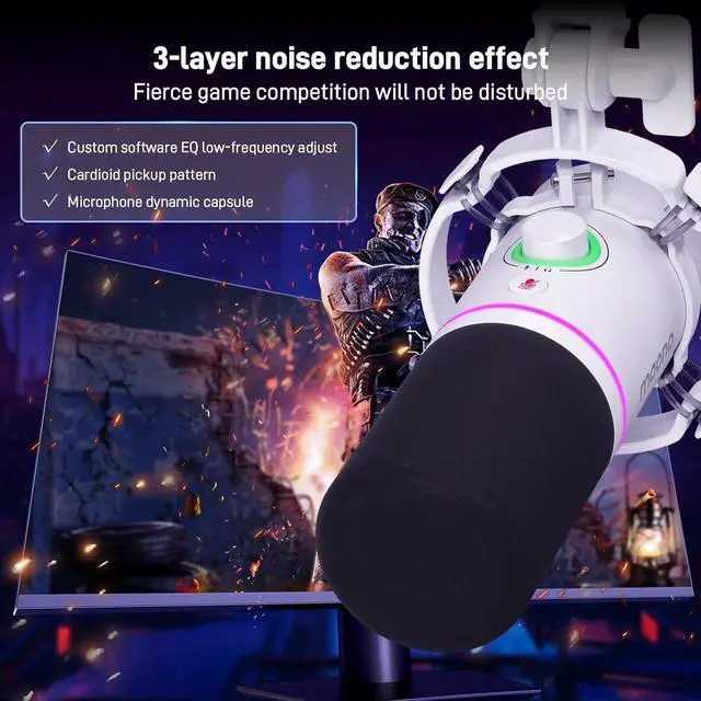 Alt view image 5 of 7 - XLR/USB Dynamic Microphone Kit, RGB Podcast Mic with Software, Mute, Gain Knob, Volume Control, Boom Arm for Streaming, Gaming, Voice-Over, Recording-PD200XS White