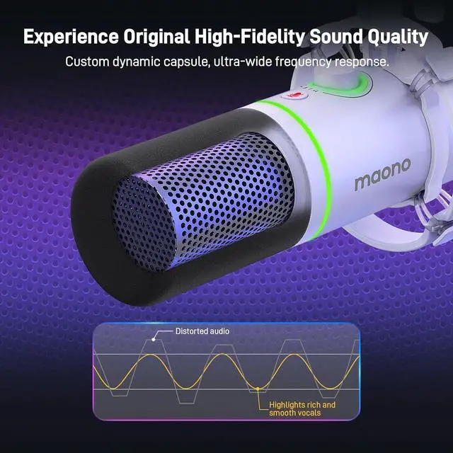 Alt view image 2 of 7 - XLR/USB Dynamic Microphone Kit, RGB Podcast Mic with Software, Mute, Gain Knob, Volume Control, Boom Arm for Streaming, Gaming, Voice-Over, Recording-PD200XS White