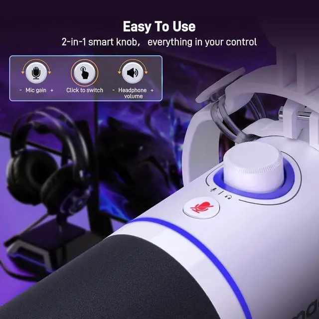 Alt view image 6 of 7 - XLR/USB Dynamic Microphone Kit, RGB Podcast Mic with Software, Mute, Gain Knob, Volume Control, Boom Arm for Streaming, Gaming, Voice-Over, Recording-PD200XS White